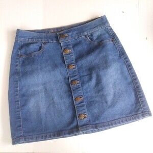 Wax Jeans Button-Front Miniskirt, Juniors Small, Medium Wash Denim